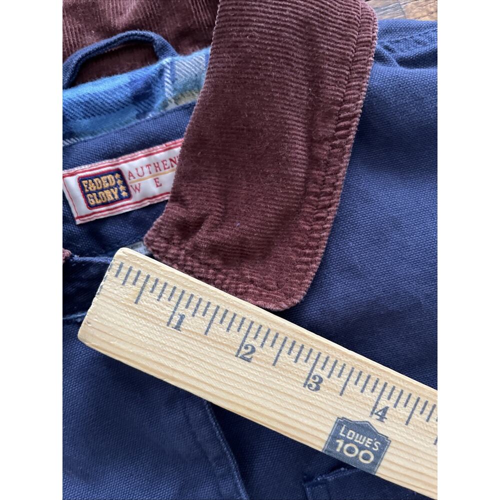 VTG Faded Glory Navy Corduroy Collar Plaid Lined Barn Jacket Women Medium - Picture 5 of 11